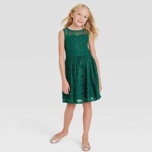 Zenzi Dark Green Sleeveless Lace Dress